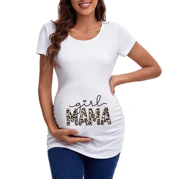 Женские футболки для беременных с коротким рукавом и круглым вырезом, Милые Забавные футболки с рюшами по бокам, Топы, Туника для беременных, Блузка для беременных, Короткие