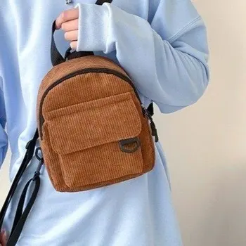 Вельветовые маленькие рюкзаки для девочек Повседневные студенческие сумки для книг дорожные подростковые однотонные мини-рюкзаки